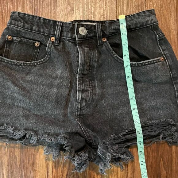 Zara Jean Shorts Black Distressed Denim Cuttoff Button Fly Cotton Women's Size 6 - Picture 3 of 7